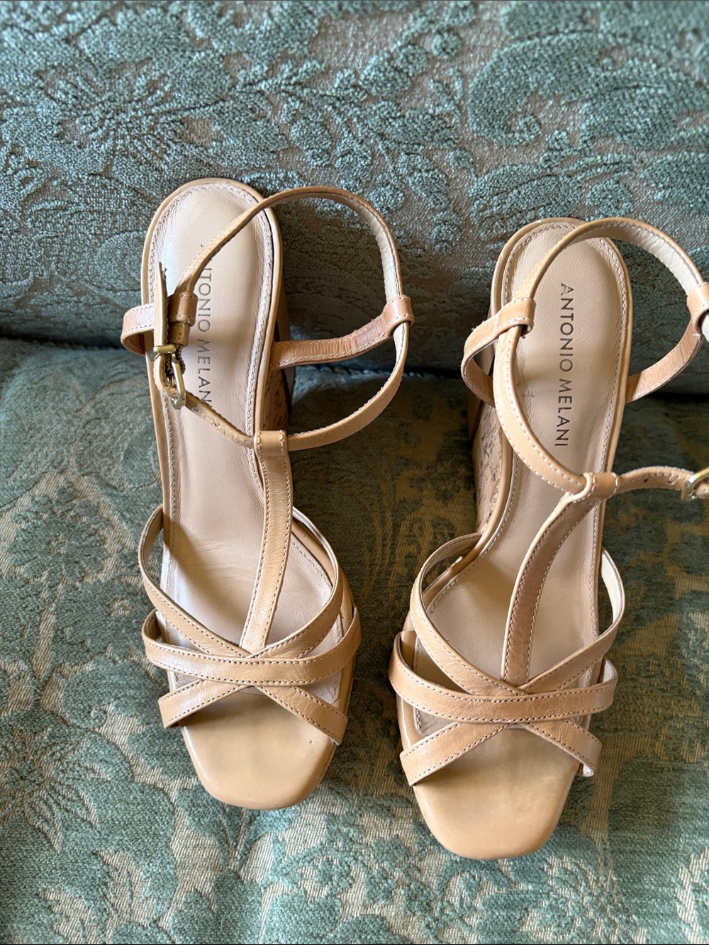 ANTONIO MELANI Beige Strappy T‑Bar Heels